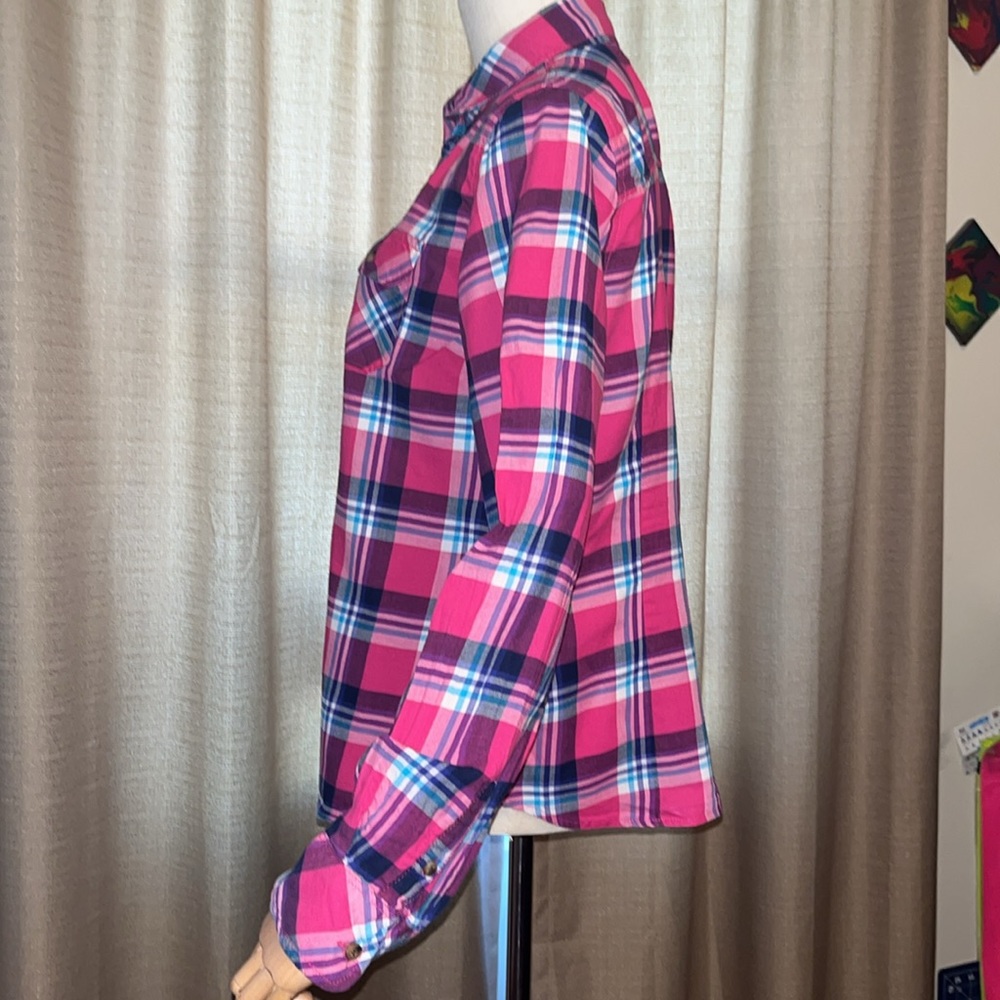 Aeropostale Plaid Button Down Shirt Pink Blue Womens XL - Picture 3 of 12